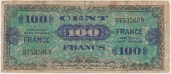 Банкнота. Франция. Американская оккупация. 100 франков 1944 год. Второй выпуск. Тип 123а.