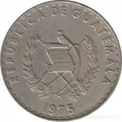 Монета. Гватемала. 25 сентаво 1975 год.