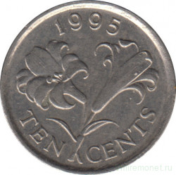 Монета. Бермудские острова. 10 центов 1995 год.