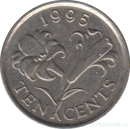 Монета. Бермудские острова. 10 центов 1995 год.