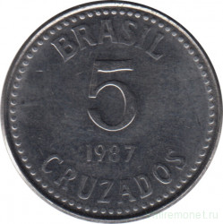Монета. Бразилия. 5 крузадо 1987 год. 