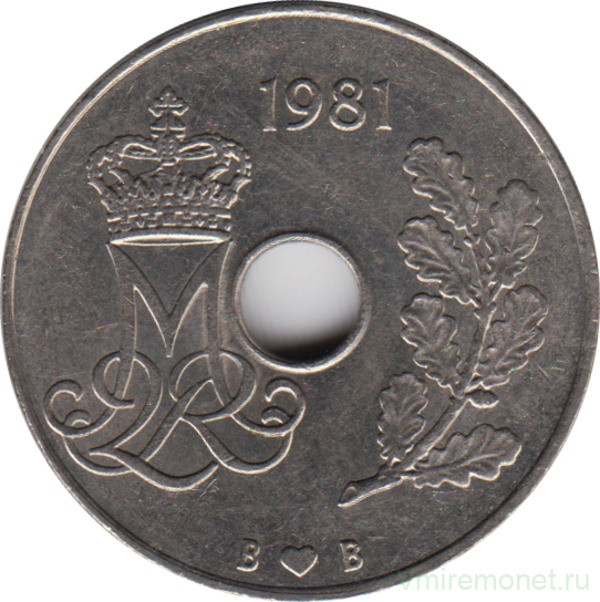Монета. Дания. 25 эре 1981 год.