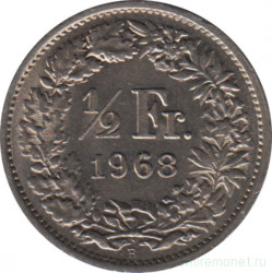Монета. Швейцария. 1/2 франка 1968 год (В).