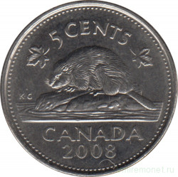 Монета. Канада. 5 центов 2008 год.