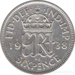Монета. Великобритания. 6 пенсов 1938 год.