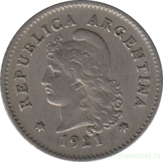 Монета. Аргентина. 10 сентаво 1921 год.