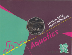 Монета. Великобритания. 50 пенсов 2011 год. XXX летние олимпийские игры Лондон 2012. Плавание. В блистере.