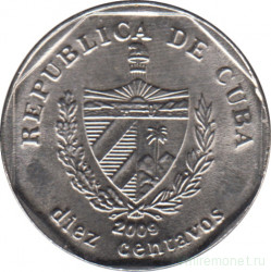 Монета. Куба. 10 сентаво 2009 год (конвертируемый песо).