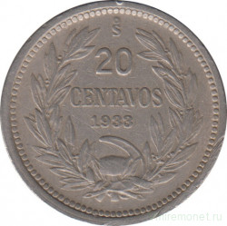 Монета. Чили. 20 сентаво 1933 год. O.ROTY.