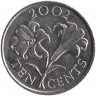 Монета. Бермудские острова. 10 центов 2002 год. 