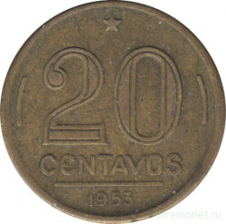 Монета. Бразилия. 20 сентаво 1953 год.