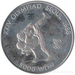 Монета. Южная Корея. 5000 вон 1988 год. XXIV летние Олимпийские Игры, Сеул 1988. Дзюдо.