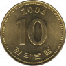 Монета. Южная Корея. 10 вон 2004 год. ав.
