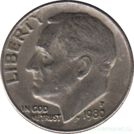 Монета. США. 10 центов 1980 год. Монетный двор P.