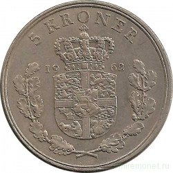Монета. Дания. 5 крон 1962 год.