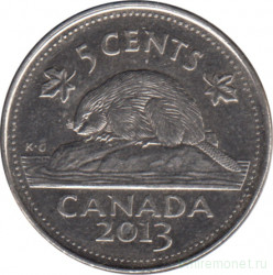 Монета. Канада. 5 центов 2013 год.