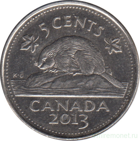 Монета. Канада. 5 центов 2013 год.