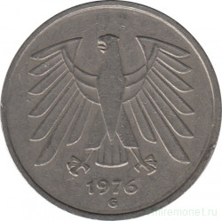 Монета. ФРГ. 5 марок 1976 год. Монетный двор - Карлсруэ (G).