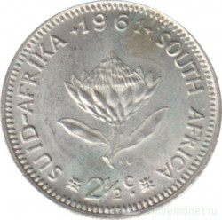 Монета. Южно-Африканская республика (ЮАР). 2 1/2 цента 1961 год.