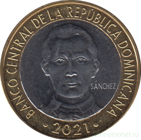 Монета. Доминиканская республика. 5 песо 2021 год.