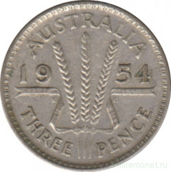 Монета. Австралия. 3 пенса 1954 год.
