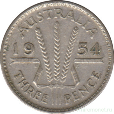 Монета. Австралия. 3 пенса 1954 год.