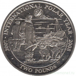 Монета. Великобритания. Южная Георгия и Южные Сэндвичевы острова. 2 фунта 2007 год. Международный полярный год.
