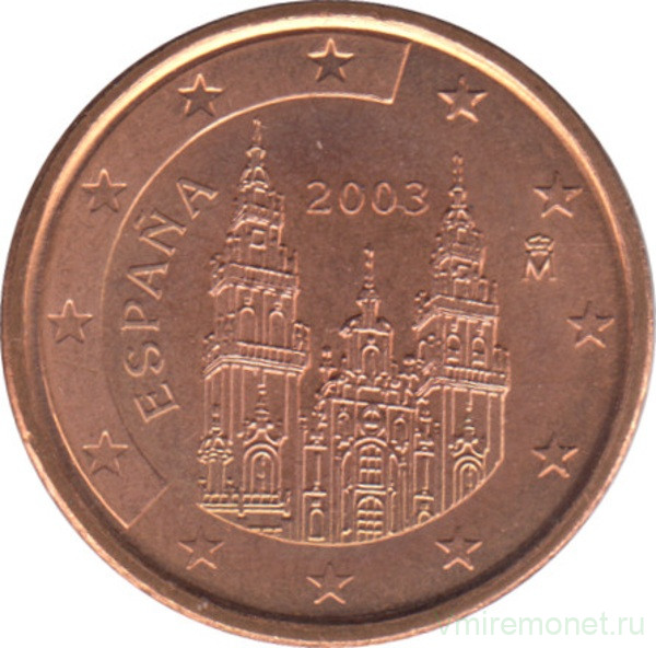 Монета. Испания. 2 цента 2002 год.