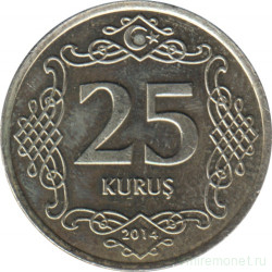 Монета. Турция. 25 курушей 2014 год.