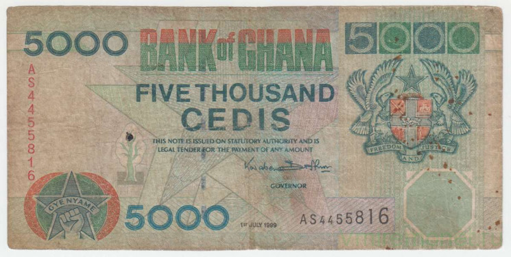 Банкнота. Гана. 5000 седи 1999 год. Тип 34d.
