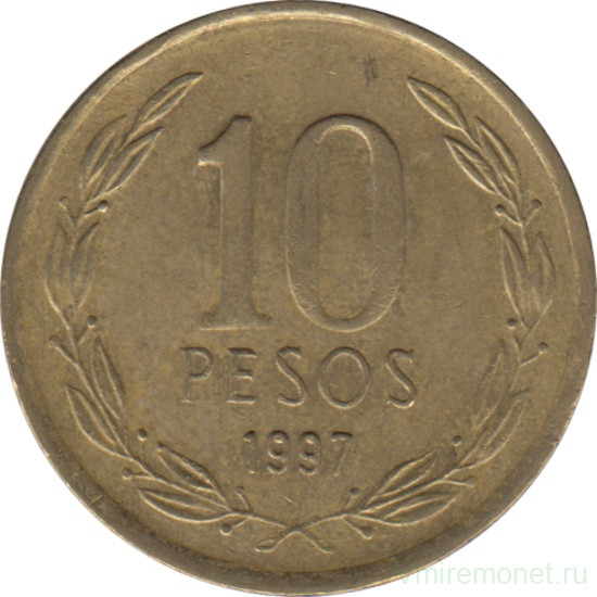 Монета. Чили. 10 песо 1997 год.