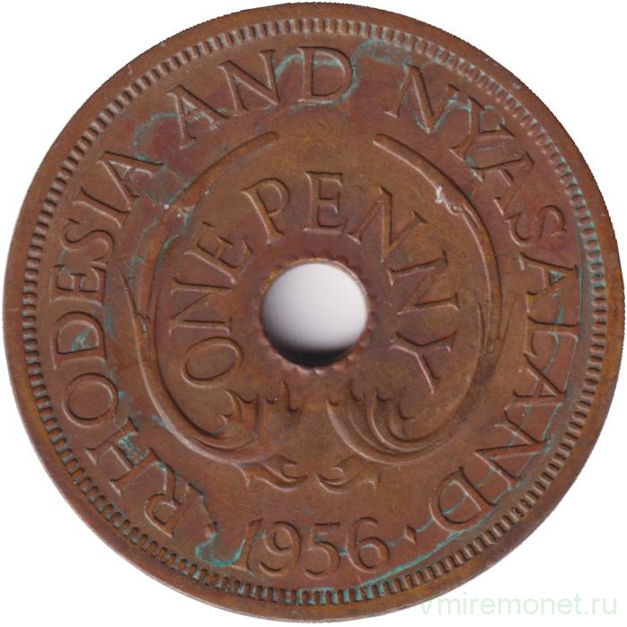 Монета. Родезия и Ньясаленд. 1 пенни 1956 год.