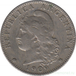Монета. Аргентина. 20 сентаво 1909 год.