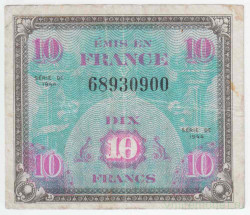 Банкнота. Франция. Американская оккупация. 10 франков 1944 год. Тип 116.