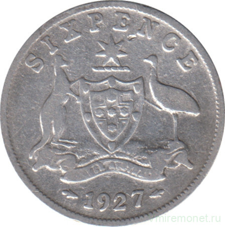 Монета. Австралия. 6 пенсов 1927 год.