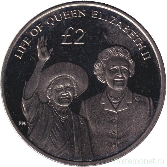 Монета. Британская территория Индийского океана. 2 фунта 2012 год. Жизнь Елизаветы II. Елизавета и Королева-мать.