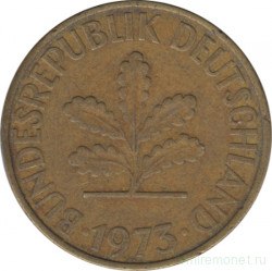 Монета. ФРГ. 10 пфеннигов 1973 год. Монетный двор - Гамбург (J).