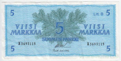 Банкнота. Финляндия. 5 марок 1963 год. Лит B. Тип 106Aa(58).