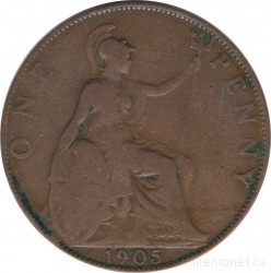 Монета. Великобритания. 1 пенни 1905 год.