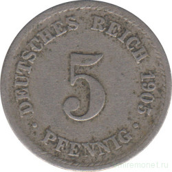 Монета. Германия (Германская империя 1871-1922). 5 пфеннигов 1905 год. (А).