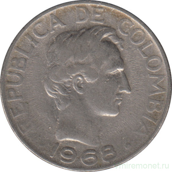 Монета. Колумбия. 20 сентаво 1968 год.