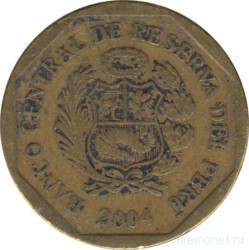 Монета. Перу. 10 сентимо 2004 год.