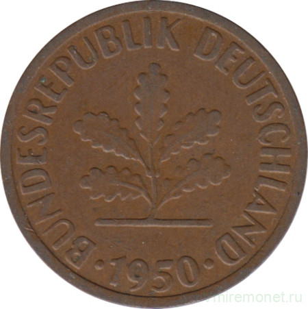 Монета. ФРГ. 2 пфеннига 1950 год. Монетный двор - Штутгарт (F).