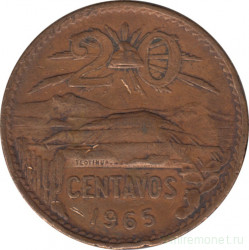 Монета. Мексика. 20 сентаво 1965 год.
