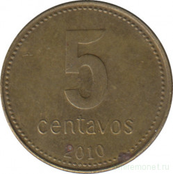 Монета. Аргентина. 5 сентаво 2010 год.