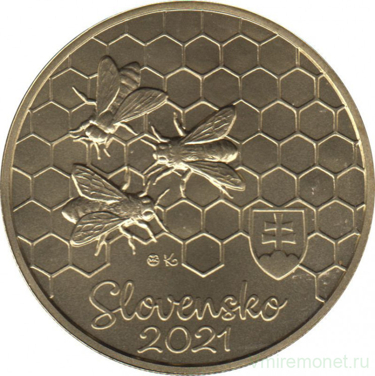 Монета. Словакия. 5 евро 2021 год. Медоносная пчела.