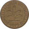 Монета. ФРГ. 10 пфеннигов 1977 год. Монетный двор - Карлсруэ (G). ав.