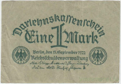 Банкнота. Кредитный билет. Германия. Веймарская республика. 1 марка 1922 год.