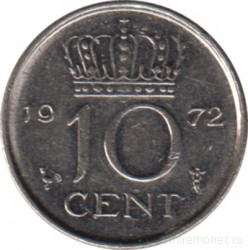 Монета. Нидерланды. 10 центов 1972 год.