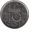 Монета. Нидерланды. 10 центов 1972 год. ав.